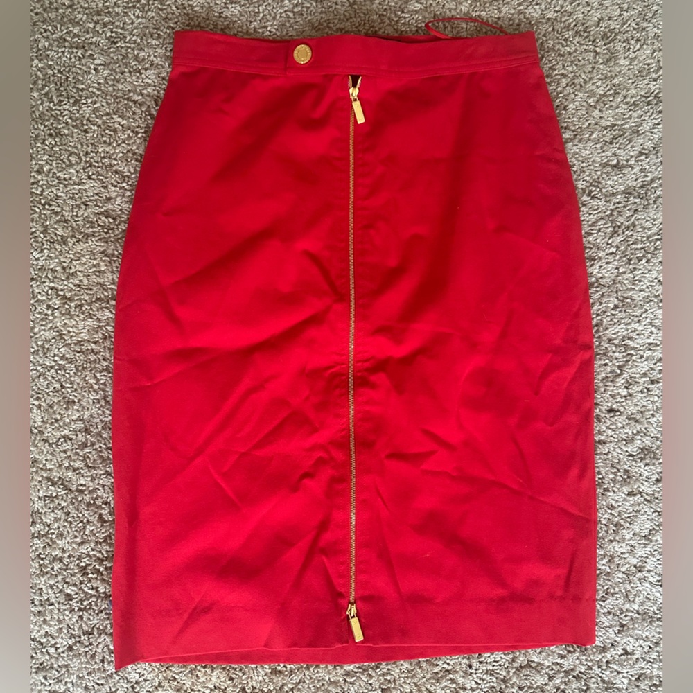 Ralph Lauren Red Pencil Skirt with Gold Zipper